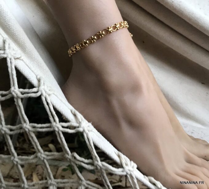 N6786b Chaine au cheville gros maillons plaqué or pour femme doré - Bijoux de pied en ligne Ninanina