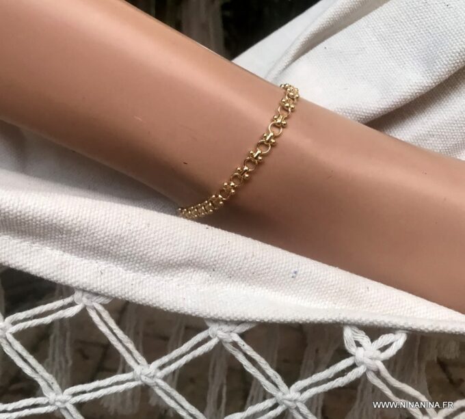 N6786c Chaine au cheville gros maillons plaqué or pour femme - Bijoux Chaines en ligne Ninanina