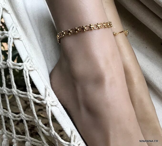 N6786d Chaine au cheville gros maillons plaqué or pour femme doré - Bijoux de pied en ligne Ninanina