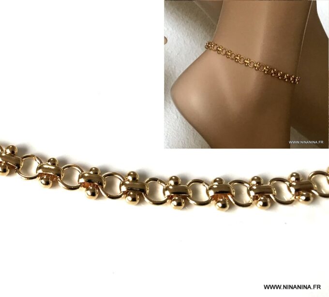 N6786e Chaine au cheville gros maillons plaqué or pour femme - Bijoux Chaines en ligne Ninanina