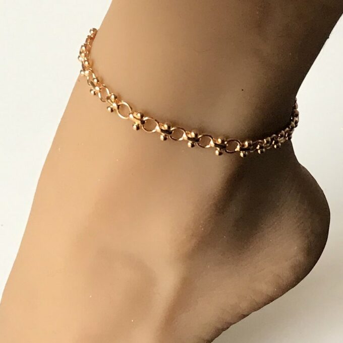 N6786f Chaine au cheville gros maillons plaqué or pour femme doré - Bijoux de pied en ligne Ninanina