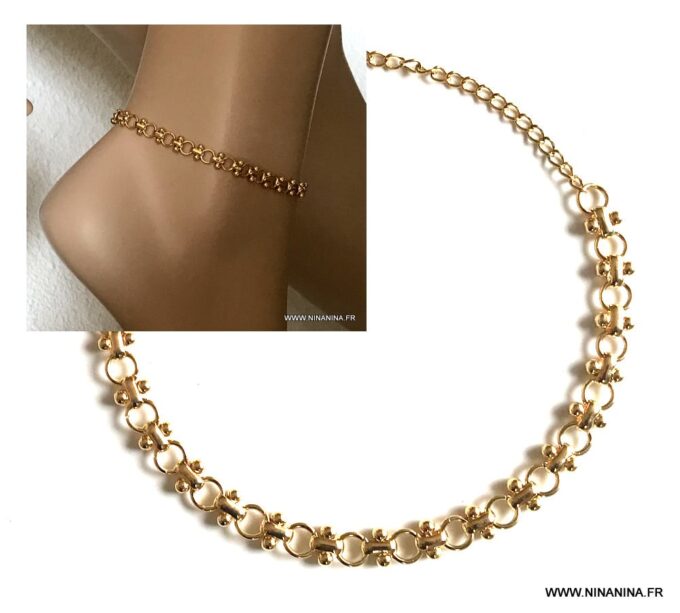 N6786g Chaine au cheville gros maillons plaqué or pour femme - Bijoux Chaines en ligne Ninanina