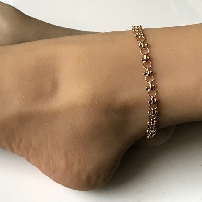 N6786g Chaine au cheville gros maillons plaqué or pour femme doré - Bijoux de pied en ligne Ninanina