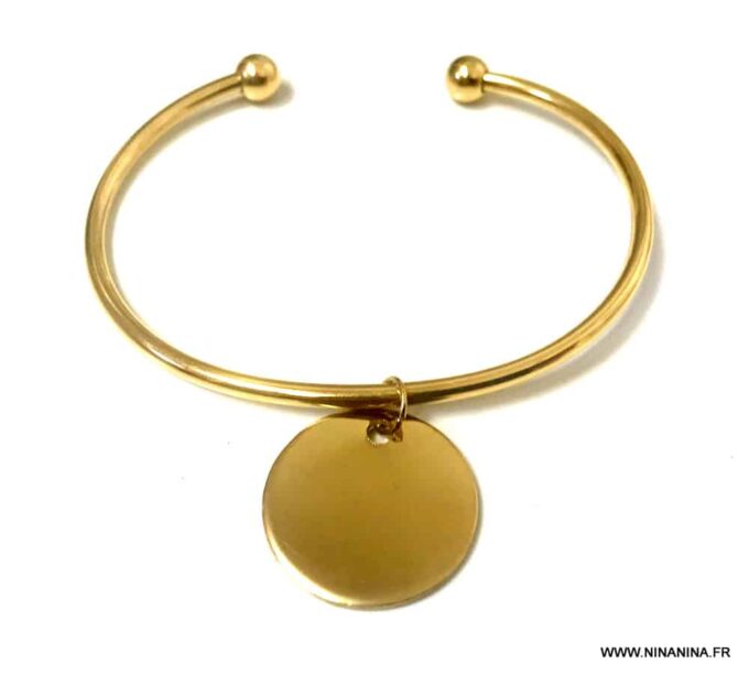 N6799b Bracelet jonc avec medaille Acier doré pour femme - Bijoux Bracelets en ligne Ninanina