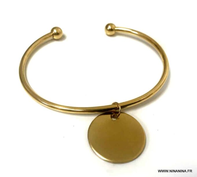 N6799d Bracelet jonc avec medaille Acier doré pour femme - Bijoux Bracelets en ligne Ninanina