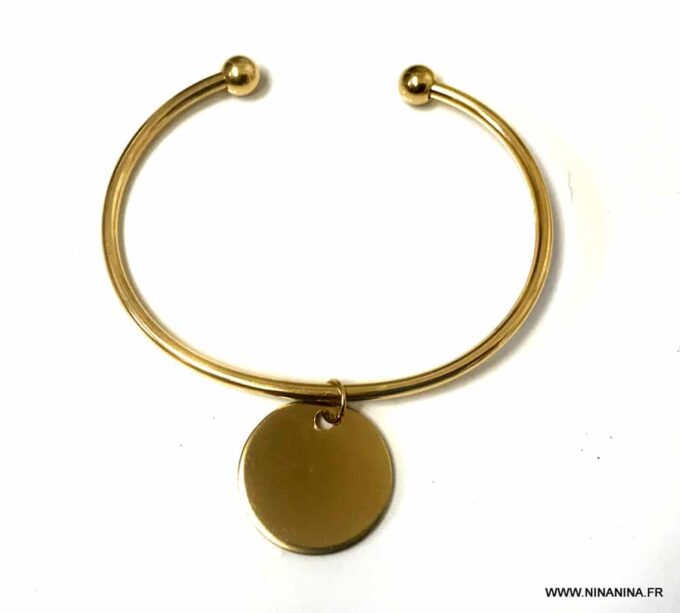 N6799f Bracelet jonc avec medaille Acier doré pour femme - Bijoux Bracelets en ligne Ninanina