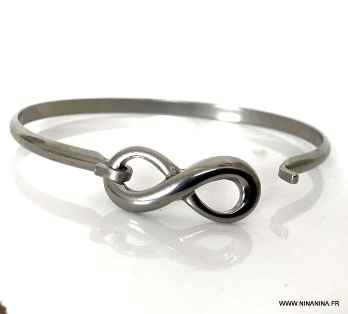 N6802a Jonc infinity acier inoxydable argent - bracelet pour femme - Bijoux Bracelets en ligne Ninanina