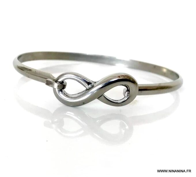 N6802b Jonc infinity acier inoxydable argent - bracelet pour femme - Bijoux Bracelets en ligne Ninanina