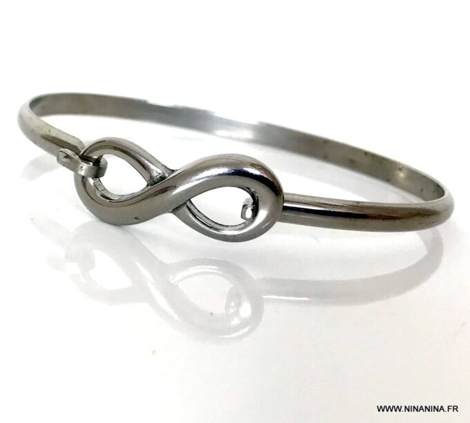 N6802c Jonc infinity acier inoxydable argent - bracelet pour femme - Bijoux Bracelets en ligne Ninanina