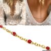 N6803c Chaine de taille perles rouges émaillées sur acier doré - Bijoux Chaines en ligne Ninanina