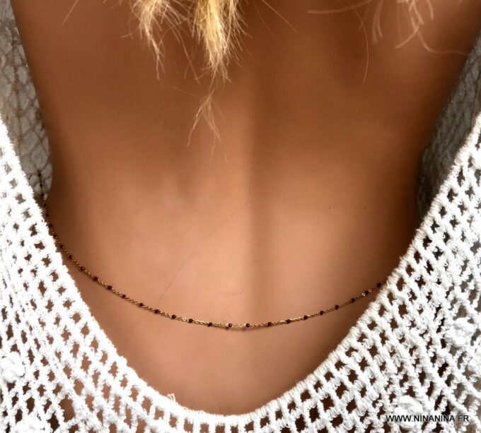 N6803f Chaine de taille perles rouges émaillées sur acier doré - Bijoux Chaines en ligne Ninanina