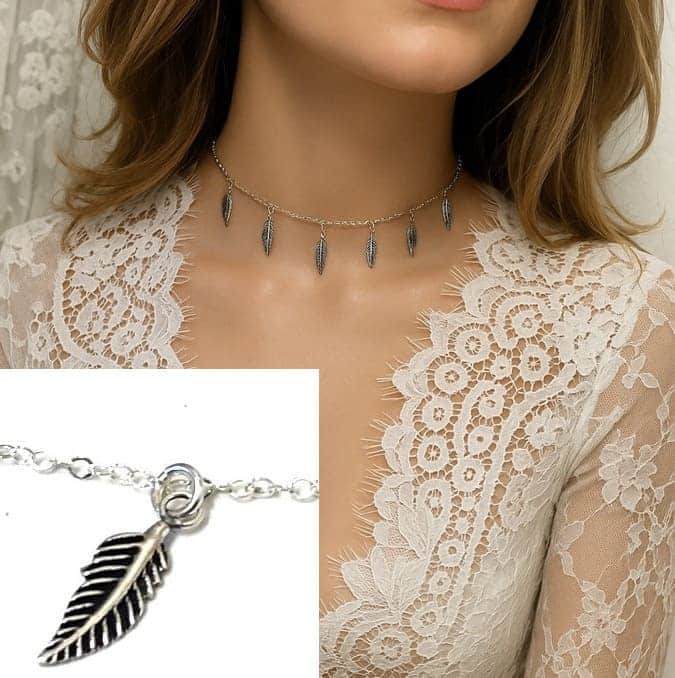 N6805b Collier Ras de Cou Femme en Argent 925 avec Charms Plumes – Bijou Artisanal Made in France - Bijoux Colliers boheme chic en ligne Ninanina