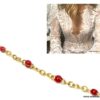 N6806a Collier sautoir perles rouges minimaliste en acier doré - Bijoux Colliers en ligne Ninanina
