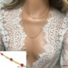N6806c Collier sautoir perles rouges minimaliste en acier doré - Bijoux Colliers en ligne Ninanina
