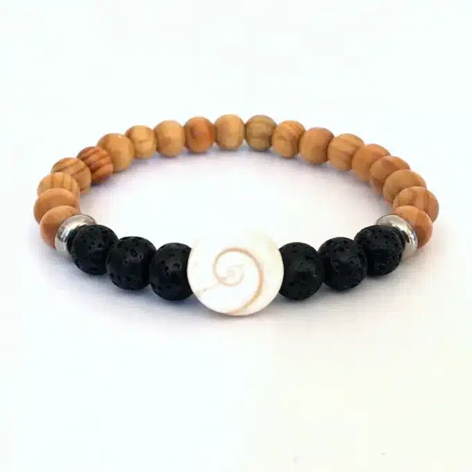 N6808b Bracelet œil de sainte lucie véritable pour homme - Boules en pierre de Lave et Perles bois - Bijoux Bracelets hommes en ligne Ninanina