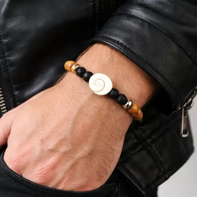 N6808c Bracelet œil de sainte lucie véritable pour homme - Boules en pierre de Lave et Perles bois - Bijoux Bracelets hommes en ligne Ninanina