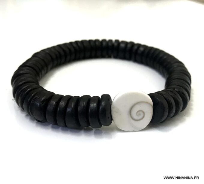N6810 Bracelet œil st lucie homme porte bonheur perles bois noir - Bijoux Bracelets en ligne Ninanina