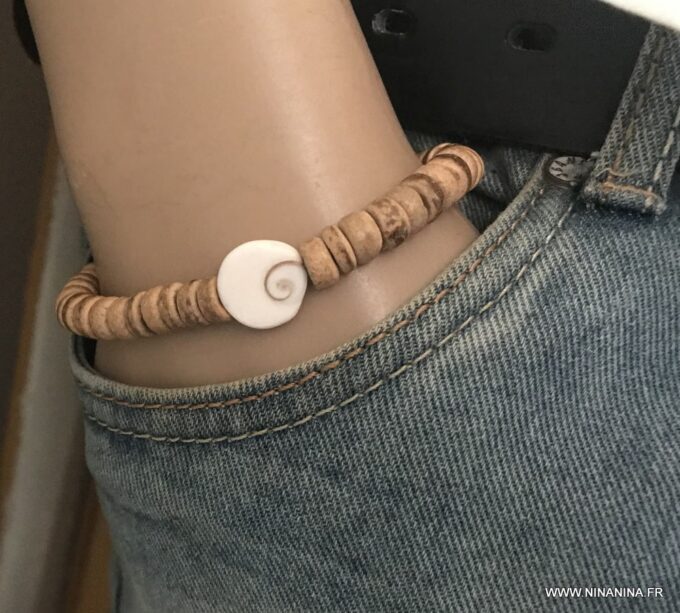 N6810a Bracelet œil st lucie homme porte bonheur perles bois - Bijoux Bracelets en ligne Ninanina