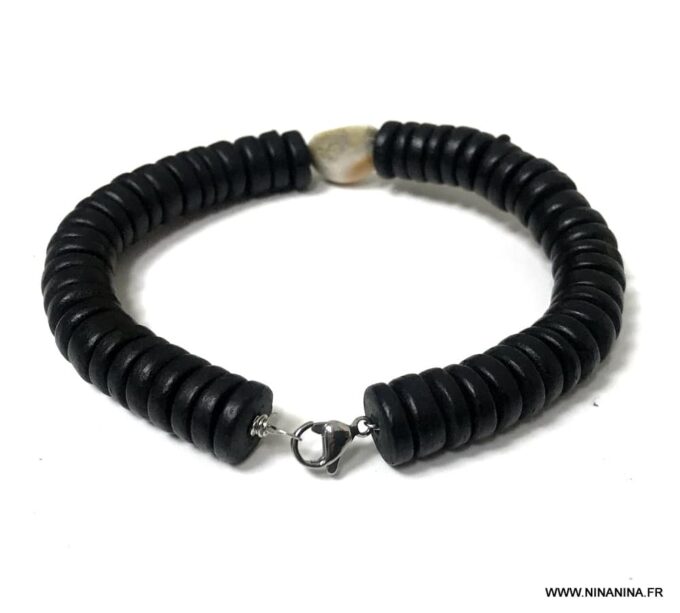 N6810a Bracelet œil st lucie homme porte bonheur perles bois noir - Bijoux Bracelets en ligne Ninanina
