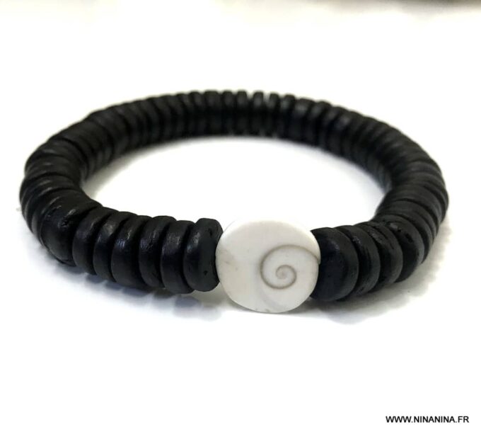 N6810b Bracelet œil st lucie homme porte bonheur perles bois noir - Bijoux Bracelets en ligne Ninanina