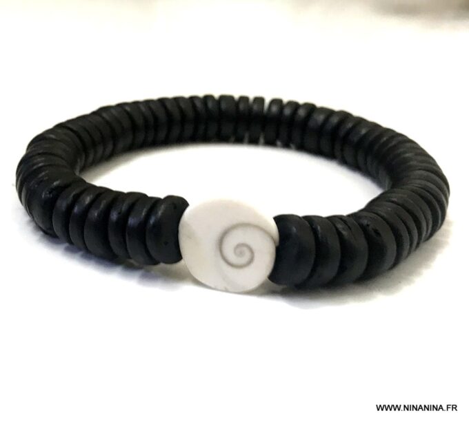 N6810d Bracelet œil st lucie homme porte bonheur perles bois noir - Bijoux Bracelets en ligne Ninanina