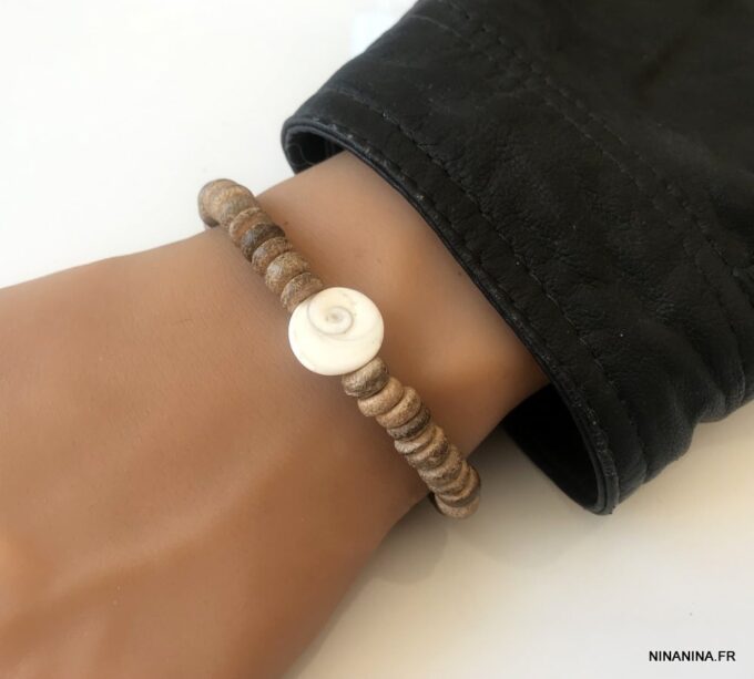 N6810e Bracelet œil st lucie homme porte bonheur perles bois - Bijoux Bracelets en ligne Ninanina