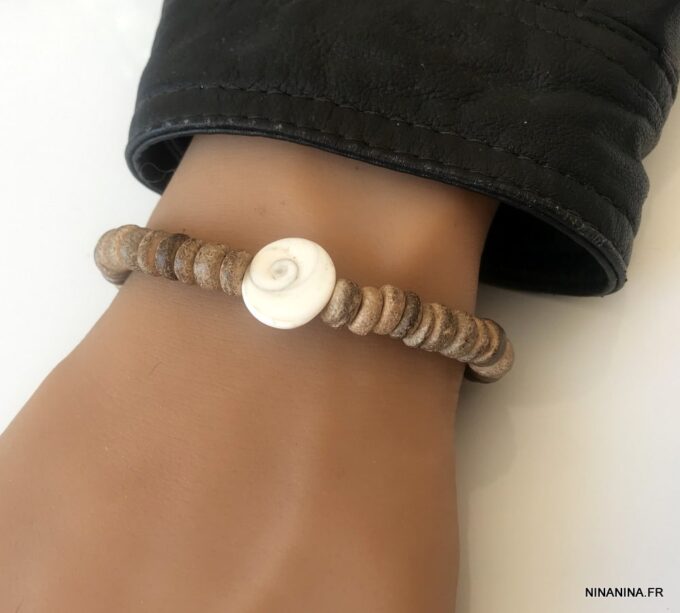 N6810f Bracelet œil st lucie homme porte bonheur perles bois - Bijoux Bracelets en ligne Ninanina