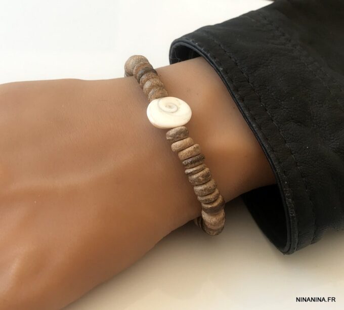 N6810g Bracelet œil st lucie homme porte bonheur perles bois - Bijoux Bracelets en ligne Ninanina