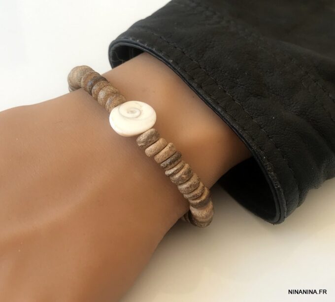 N6810h Bracelet œil st lucie homme porte bonheur perles bois - Bijoux Bracelets en ligne Ninanina