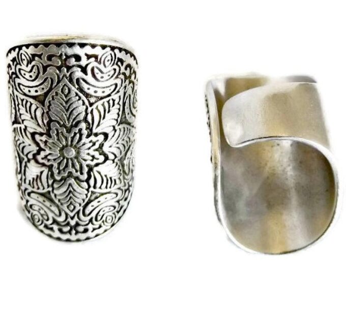 N6812 Bague mandala large etain plaqué argent ajustable boheme chic - Bijoux Bagues en ligne Ninanina