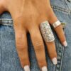N6812a Bague mandala large etain plaqué argent ajustable boheme chic - Bijoux Bagues en ligne Ninanina