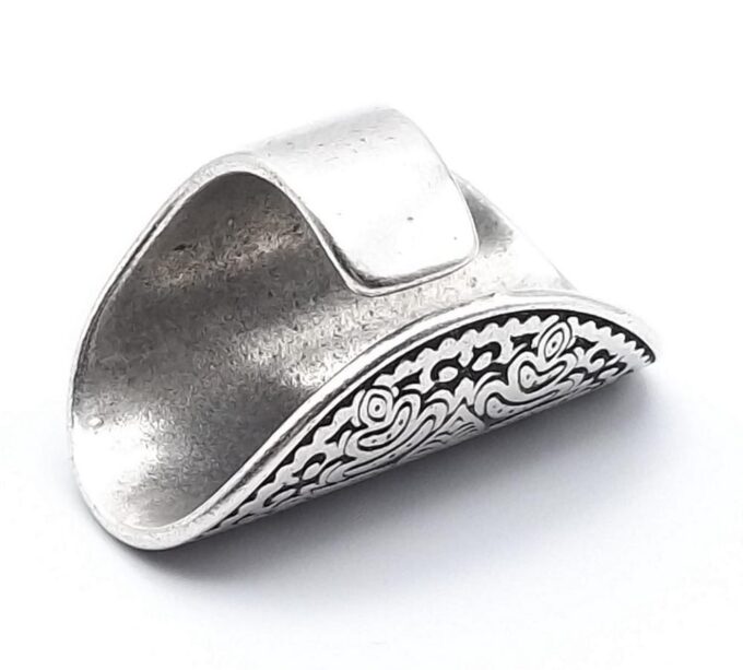 N6812b Bague mandala large etain plaqué argent ajustable boheme chic - Bijoux Bagues en ligne Ninanina