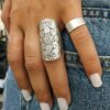 N6812c Bague mandala large etain plaqué argent ajustable boheme chic - Bijoux Bagues en ligne Ninanina