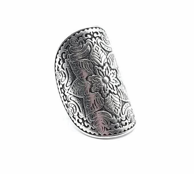 N6812d Bague mandala large etain plaqué argent ajustable boheme chic - Bijoux Bagues en ligne Ninanina