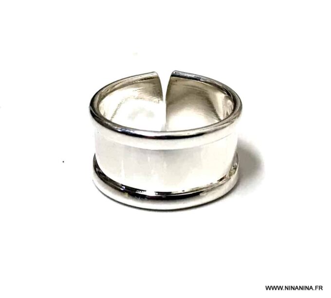 N6814 Bague anneau large femme ajustable plaqué argent rebords courbés - Bijoux Bagues en ligne Ninanina