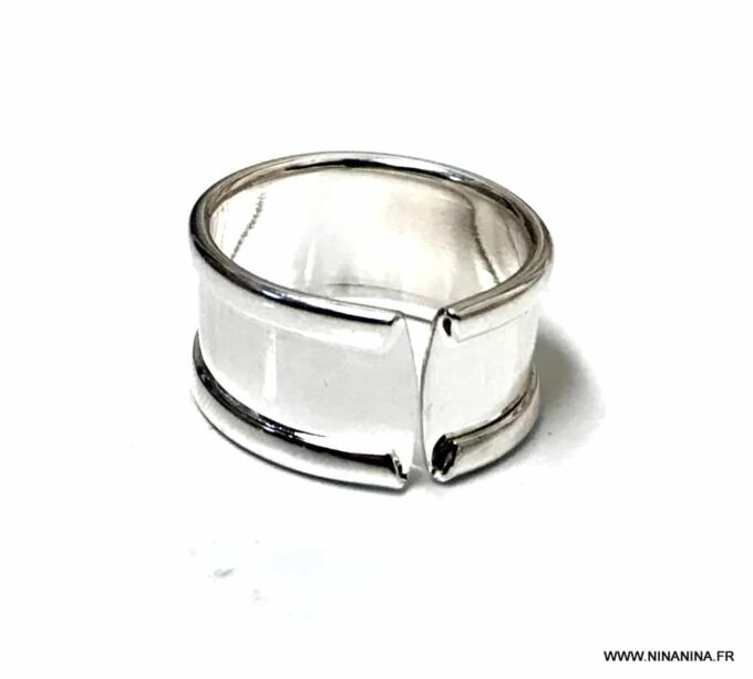N6814b Bague anneau large femme ajustable plaqué argent rebords courbés - Bijoux Bagues en ligne Ninanina