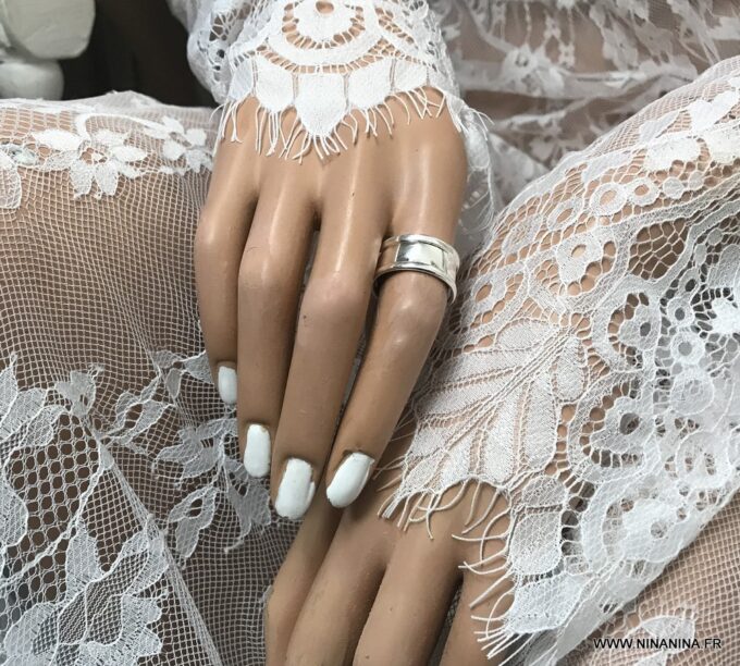 N6814c Bague anneau large femme ajustable plaqué argent rebords courbés - Bijoux Bagues en ligne Ninanina