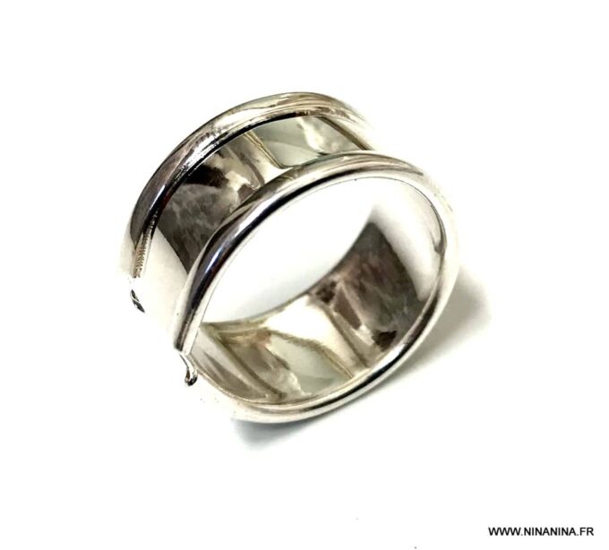 N6814d Bague anneau large femme ajustable plaqué argent rebords courbés - Bijoux Bagues en ligne Ninanina