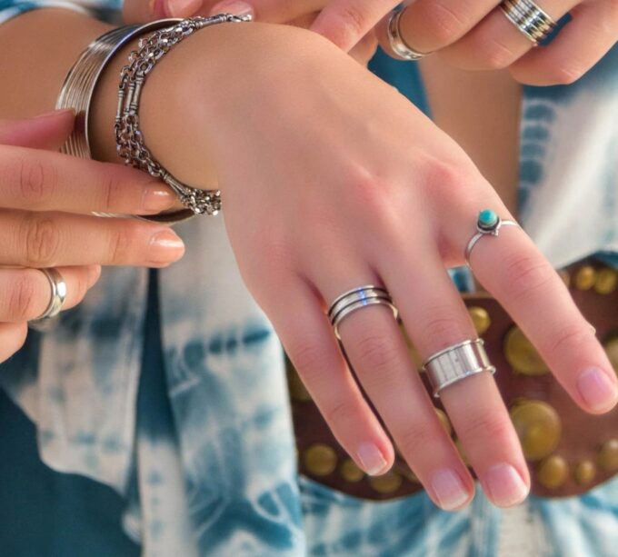 N6814f Bague anneau large femme ajustable plaqué argent rebords courbés - Bijoux Bagues en ligne Ninanina