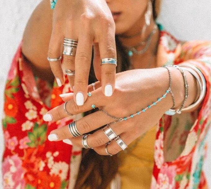 N6814i Bague anneau large femme ajustable plaqué argent rebords courbés - Bijoux Bagues en ligne Ninanina