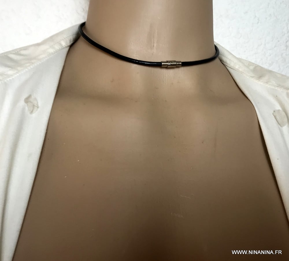 Collier ras du cou en Faux cuir avec pince à mamelon, chaîne