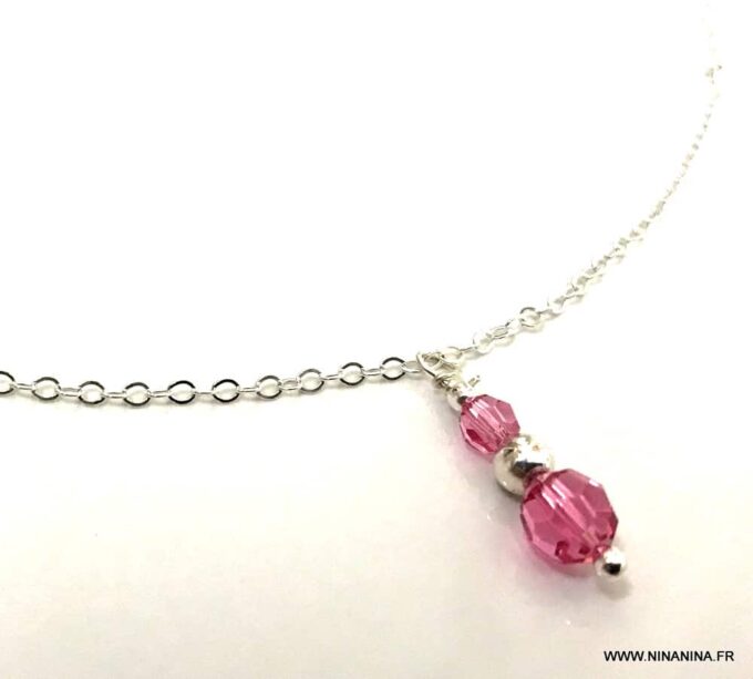 N6819d Chaine de taille Swarovski Argent pendentif perle cristal rose - Bijoux Swarovski en ligne Ninanina