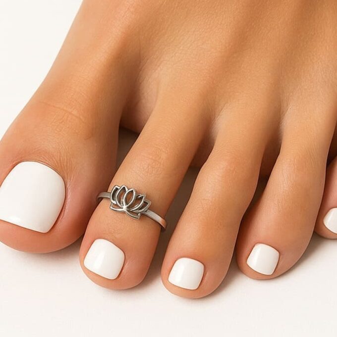 N6834a Bague pour pied ou phalange motif lotus acier inoxydable argenté - Bijoux bagues zen en ligne Ninanina - Copie