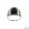 N6839 Chevaliere triskel homme acier argent et pierre noire - Bijoux Bagues en ligne Ninanina