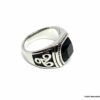 N6839a Chevaliere triskel homme acier argent et pierre noire - Bijoux Bagues en ligne Ninanina