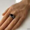 N6839b Chevaliere triskel homme acier argent et pierre noire - Bijoux Bagues hommes en ligne Ninanina