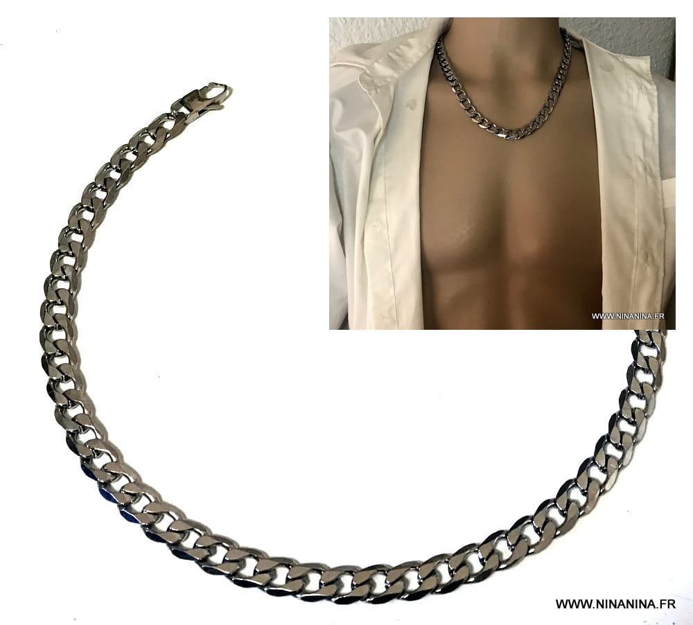 Chaine gourmette grosse maille homme Acier inoxydable argent - Ninanina