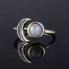 N6847A Bague lune et soleil argent 925 et pierre de lune réglable - Bijoux Bagues en ligne Ninanina