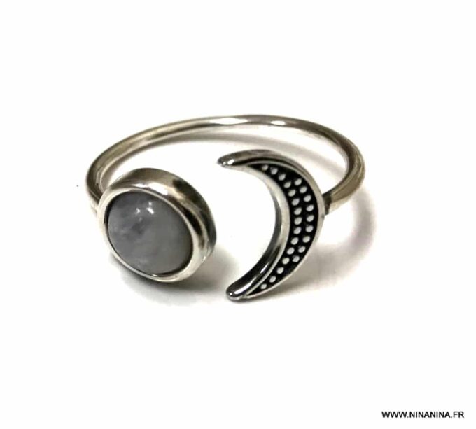 N6847f bague croissant de lune pierre de lune - Bijoux Bagues en ligne Ninanina
