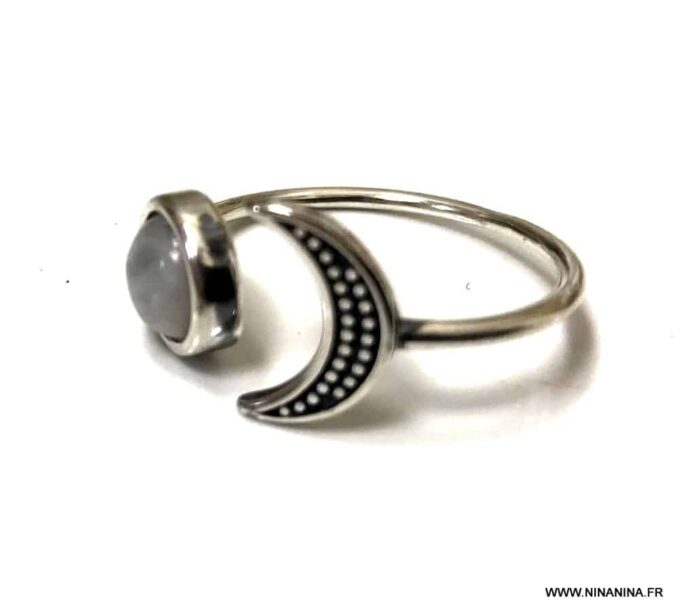 N6847g bague croissant de lune pierre de lune - Bijoux Bagues en ligne Ninanina